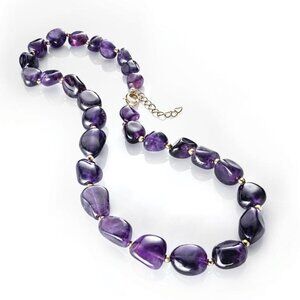 Stauer Lusso Amethyst Beaded Necklace Gold-Tone Accents Adjustable Chain 18-20"